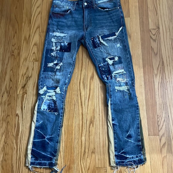 FIRST ROW Heavy Rip & Repair Slim Straight Denim 34/32 A8 - Picture 4 of 12
